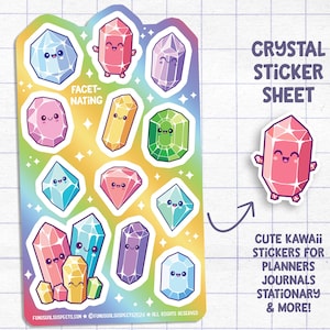 Crystal Sticker Sheet, Cute Crystals Stickers, Colorful Gems Stickers, Kawaii Stickers for Planner Journal, Cute Stationary