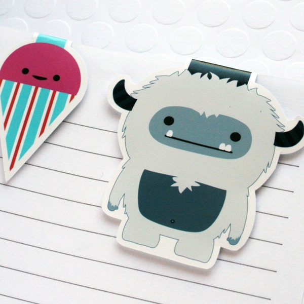 Yeti and Snow Cone Magnetic Bookmarks, Set of 2 Colorful Kawaii Paper Clips for Planners or Cookbooks, Page Markers for Books and Reading