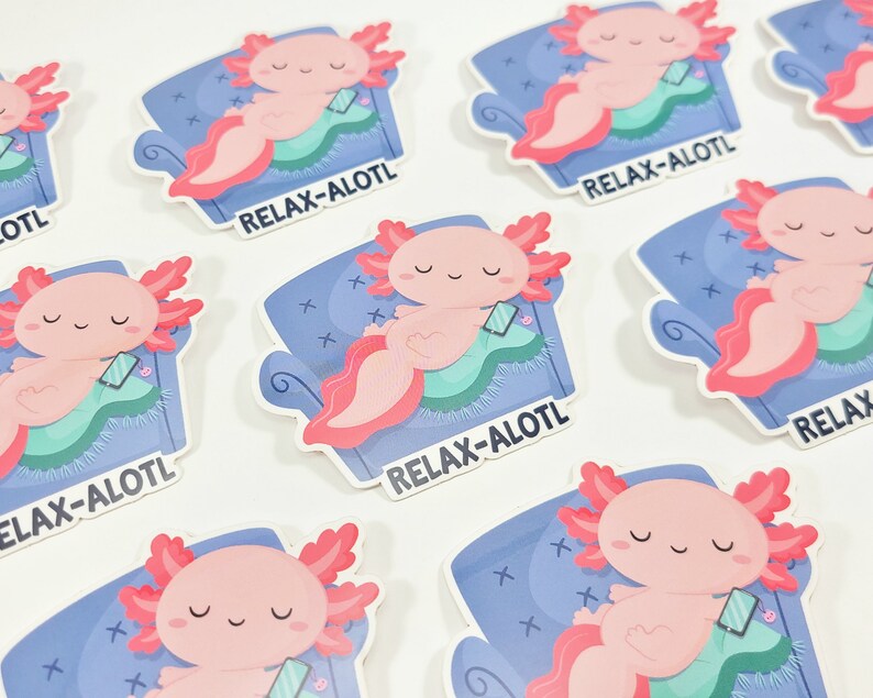 Axolotl Sticker, Relax Axolotl Pun, Vinyl Stickers, Laptop Decal, Axolotl Gift Idea, Cute Axolotl Pun, Laptop Sticker, Small Gift bild 3
