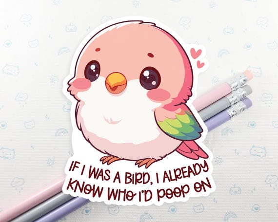 Bird I Know Who I'd Poop On Vinyl Sticker, Funny Bird Sticker, Laptop Decal, Gift for Her, Cute Bird Sticker, Cute Kawaii Sticker