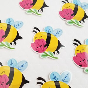 Bumble Bee Flower Sticker, Vinyl Stickers, Laptop Decal, Bee Gift, Gift for Her, Bee and Flower, Small Gift Idea, Gardening Gift image 3