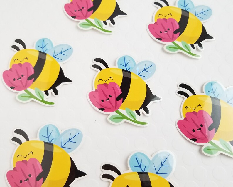 Bumble Bee Flower Sticker, Vinyl Stickers, Laptop Decal, Bee Gift, Gift for Her, Bee and Flower, Small Gift Idea, Gardening Gift image 3