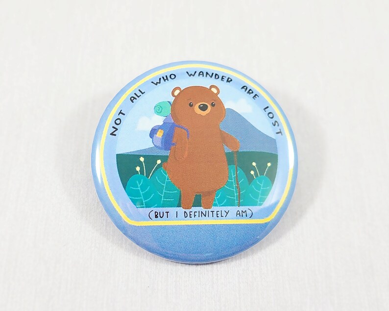 Best Friend Gift Funny Bear Magnet Hiking Bear Bear Wander Button Pinback Button Kawaii Bear Backpack Accessory