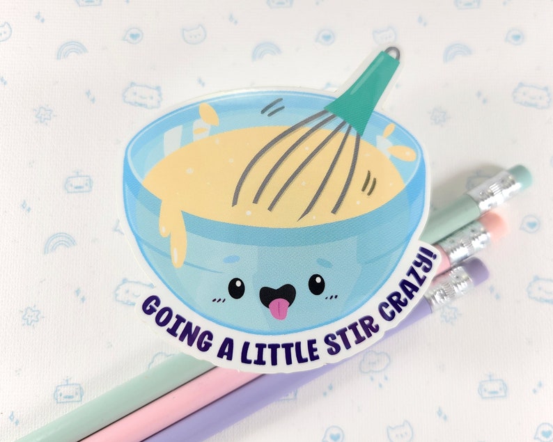Stir Crazy Pun Sticker, Cute Baking Decal, Laptop Whisk Sticker, Cute Food Gift Idea, Gift for Her, Baker Gift Idea, Baking Love image 1