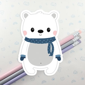 Polar Bear Sticker, Vinyl Sticker, Laptop Decal, Gift for Her, Stocking Stuffer, Winter Bear Sticker, Holiday Cute Polar Bear