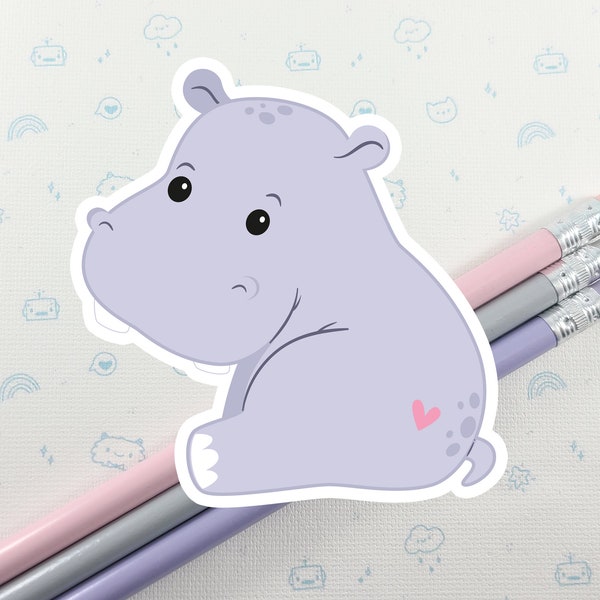 Hippo Sticker, Vinyl Stickers, Laptop Decal, Pastel Hippo Gift for Her, Small Gift Idea, Cute Hippo Gift, Laptop Decal