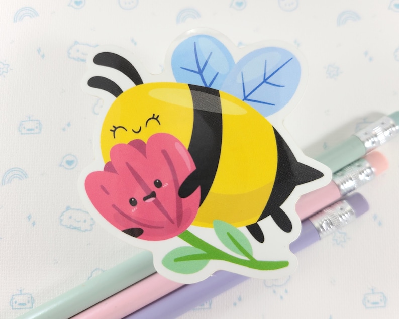 Bumble Bee Flower Sticker, Vinyl Stickers, Laptop Decal, Bee Gift, Gift for Her, Bee and Flower, Small Gift Idea, Gardening Gift image 1