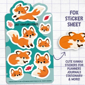 Fox Sticker Sheet, Foxy Stickers, Cute Animal Stickers, Kawaii Foxes, Stickers for Planner Journal, Cute Stationary