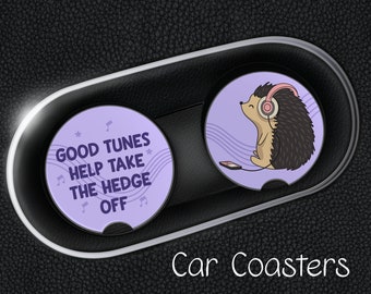 Hedgehog Music Car Coasters, Set of 2 Rubber Neoprene Car Coaster, Car Accessories, Car Cup Holder Coasters, Cute Flower Car Coasters