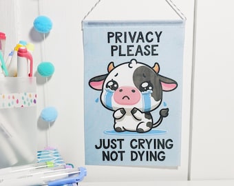 Cow Crying Mini Banner, Funny Crying Cow Privacy Wall Hanging