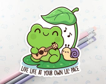 Frog Life Vinyl Sticker: Kawaii Laptop Decal, Water Bottle Decal