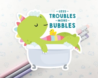 Dino Bubble Bath Sticker, S0056, Vinyl Stickers, Kawaii Laptop Decal, Dino Gift, Gift for Her, Small Dinosaur Gift Idea, Bubble Bath