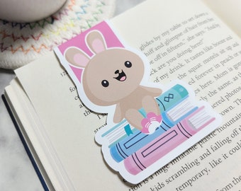 Bunny Bookstack Magnetic Bookmark, Cute Bunny Planner Clip, Kawaii Bunny Rabbit Bookmark, Back to School Teacher Gift