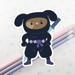 Ninja Dog Sticker, Vinyl Stickers, Laptop Decal, Dog Gift, Cute Sticker, Small Gift Idea, Cute Dog Gift, Ninja Laptop Decal