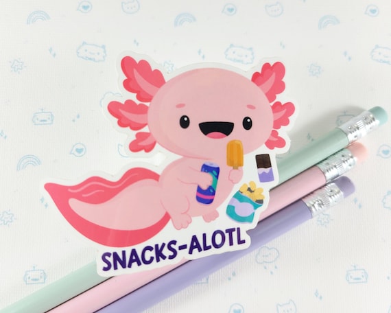 Axolotl Sticker, S0194, Vinyl Stickers, Laptop Decal, Axolotl Gift Idea, Cute Axolotl Pun, Laptop Sticker, Small Gift Idea, Snack Sticker