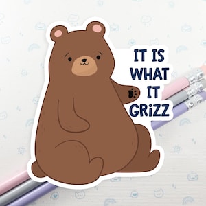 Brown Grizzly Bear Sticker, Vinyl Stickers, Laptop Decal, Grizzly Bear Gift, Gift for Her, Cute Sticker, Brown Bear Decal, Small Bear Gift