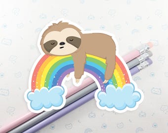 Rainbow Sloth Sticker, Vinyl Stickers, Laptop Decal, Sloth Gift for Her, Cute Sticker, Small Rainbow Gift Idea, Sloth Laptop Decal