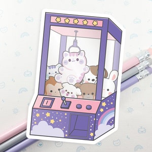 Claw Machine Sticker, Vinyl Stickers, Laptop Decal, Kawaii Game Sticker, Kawaii Pastel Aesthetic Sticker, Animal Carnival Game