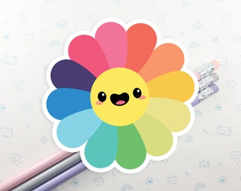 Rainbow Flower Vinyl Sticker, Cute Floral Sticker, Kawaii Sticker, Laptop Decal, Gardener Gift