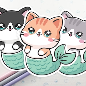 Purrmaid Cat Vinyl Sticker, Laptop Mercat Decal, Purrmaid Cat Mermaid Gift, Gift for Her, Cute Sticker, Small Gift Idea, Cute Cat Gift