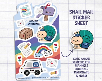 Snail Mail Sheet, Cute Mail Stickers, Stickers for Planner Journal, Cute Stationary, Kawaii Stickers, Mailing Stickers, Happy Mail