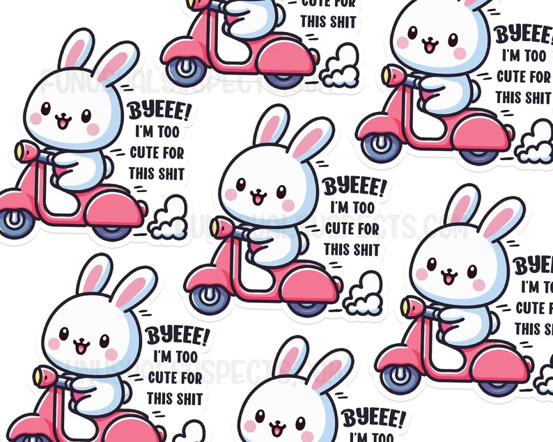 Bunny Byeee Sticker, I'm Too Cute Sticker, Cute Bunny Sticker, Laptop ...