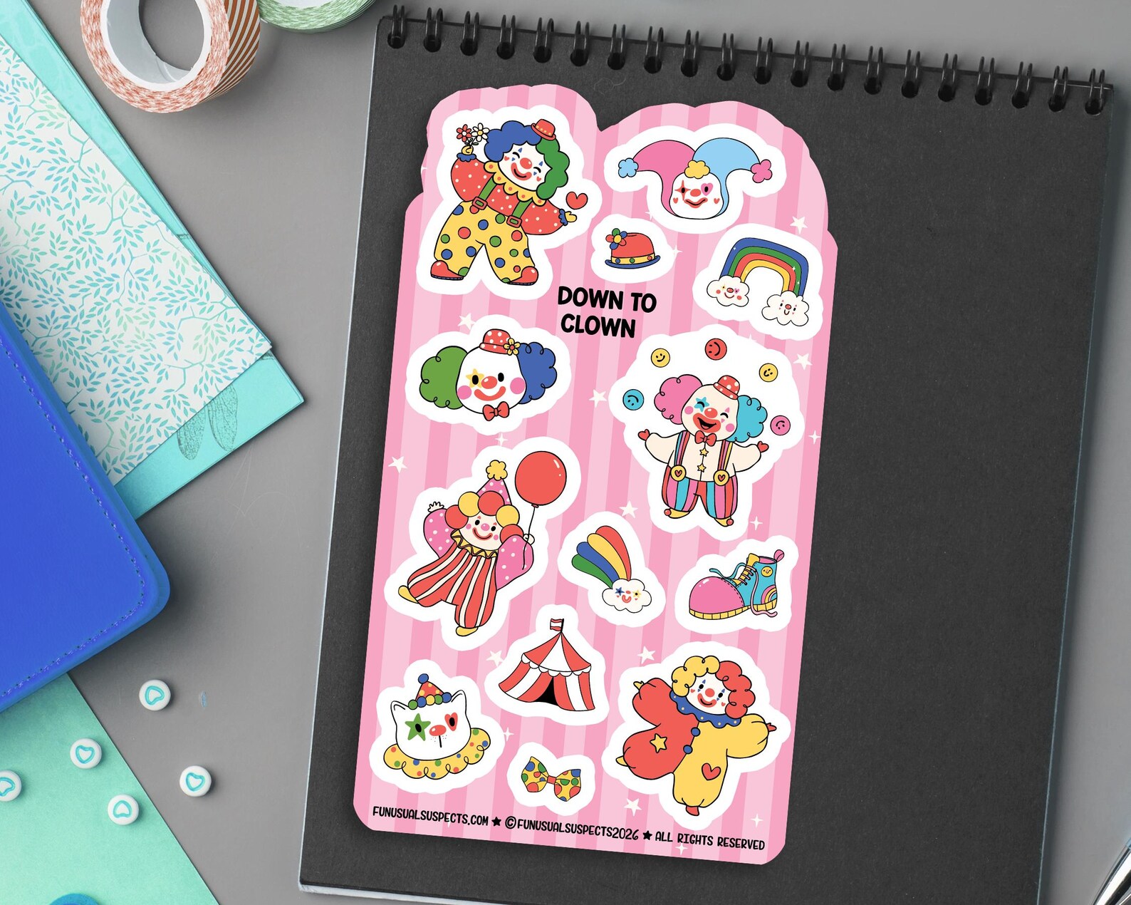 Simple Clown Sticker Clown Sticker Sheet, Cute Silly Circus Clown Stickers, Planner Journal ...