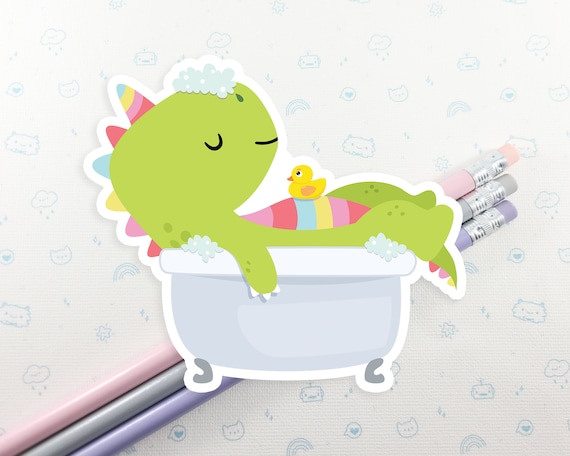 Dino Bubble Bath Sticker: Kawaii Dinosaur Laptop Decal