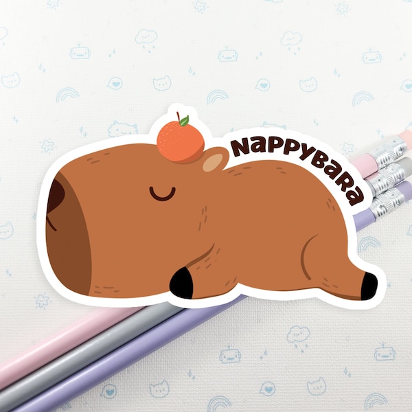 Capybara Nappybara Vinyl Sticker, Laptop Decal, Funny Capybara Pun Gift, Small Gift Idea, Cute Capybara Laptop Decal