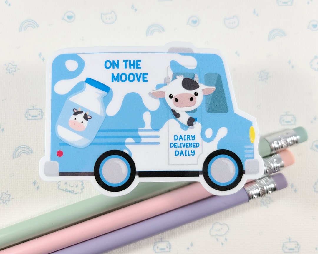 Cow Milk Delivery Truck Sticker, Vinyl Stickers, Laptop Decal, Cow Gift