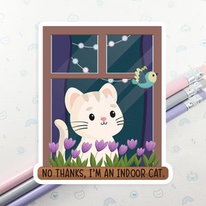 Indoor Cat Vinyl Sticker, Cute Kitty Sticker, Kawaii Cat Sticker, Laptop Decal, Cat Lover Gift