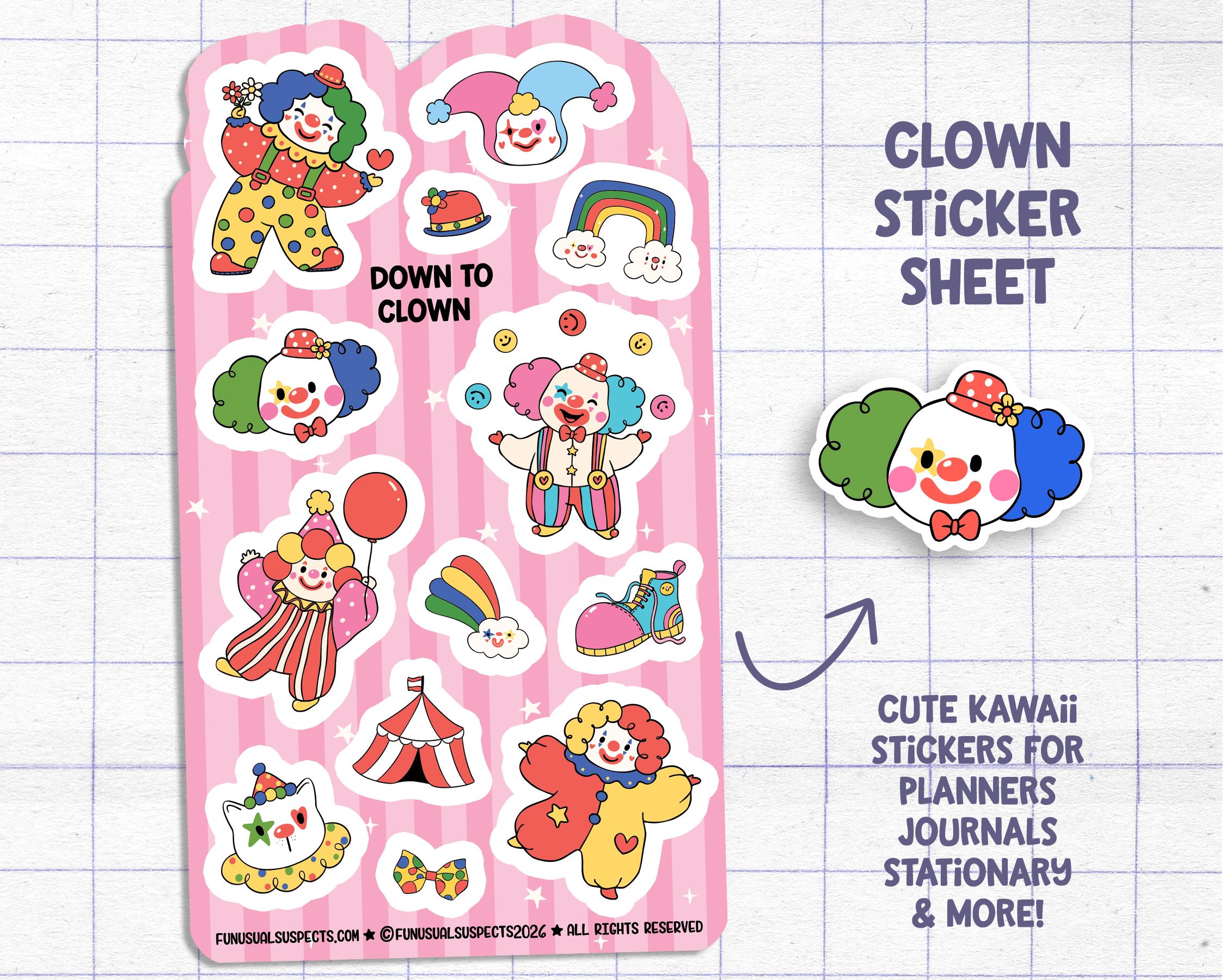 Simple Clown Sticker Clown Sticker Sheet, Cute Silly Circus Clown Stickers, Planner Journal ...