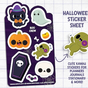 Halloween Sticker Sheet, Boo Crew, Ghost Stickers, Stickers for Planner Journal, Cute Stationary, Planner Sticker Sheet