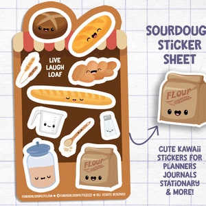 Sourdough Sticker Sheet, Live Laugh Loaf, Cute Bread Stickers, Stickers for Planner Journal, Cute Stationary, Sourdough Baking image 1
