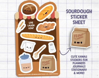 Sourdough Sticker Sheet, Live Laugh Loaf, Cute Bread Stickers, Stickers for Planner Journal, Cute Stationary, Sourdough Baking