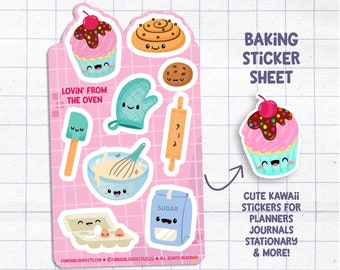 Baking Sticker Sheet, Lovin' From the Oven, Cute Baking Stickers, Stickers for Planner Journal, Cute Stationary, Cupcake Baking