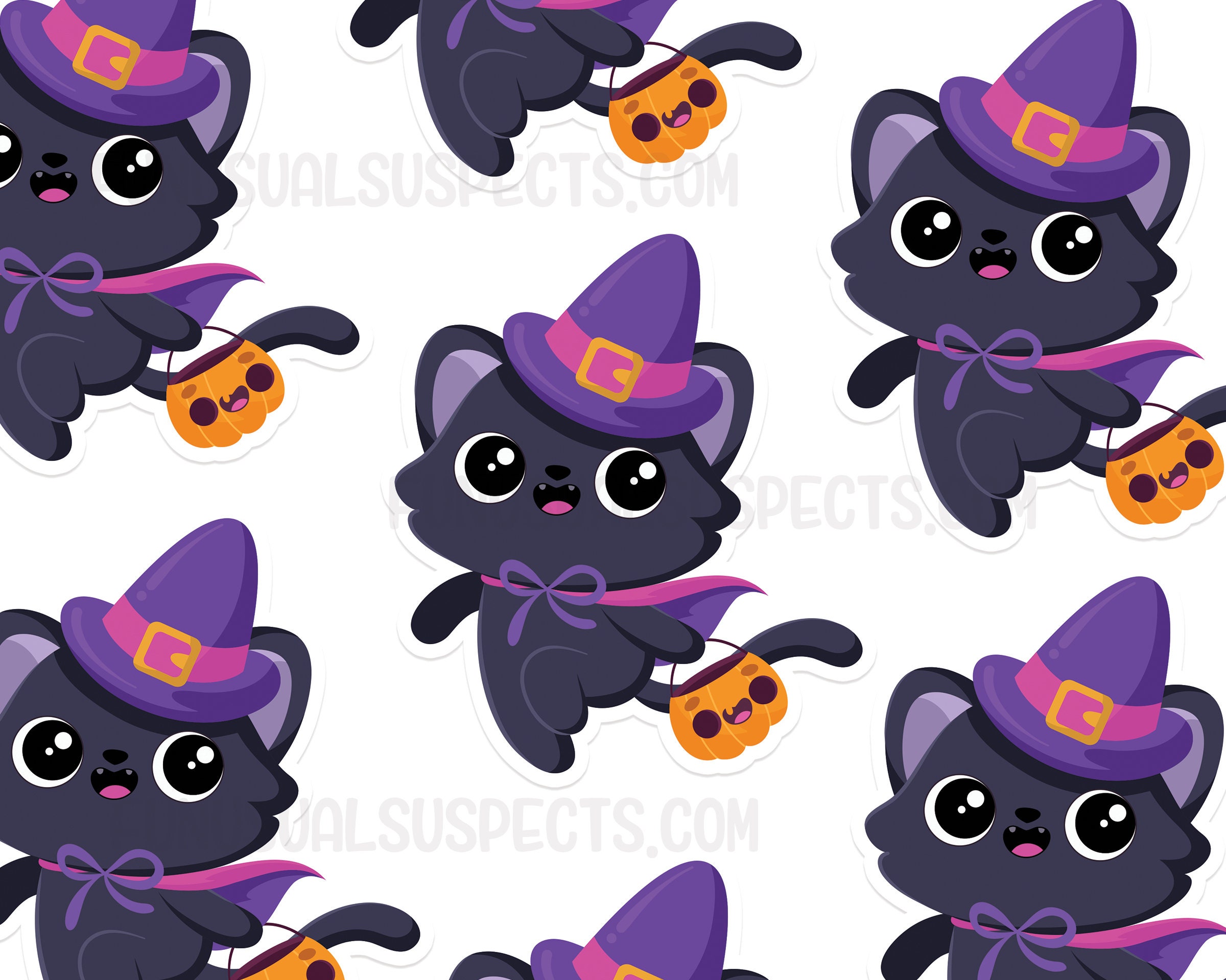Witch Cat Vinyl Sticker, Cute Halloween Cat Vinyl Sticker, Laptop Decal ...