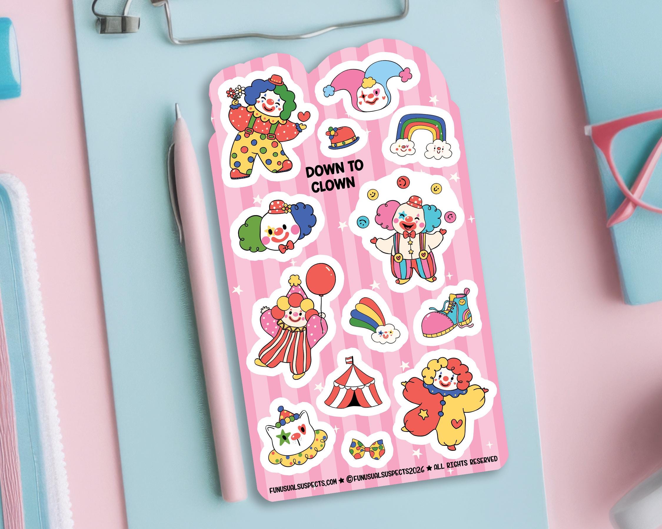 Simple Clown Sticker Clown Sticker Sheet, Cute Silly Circus Clown Stickers, Planner Journal ...