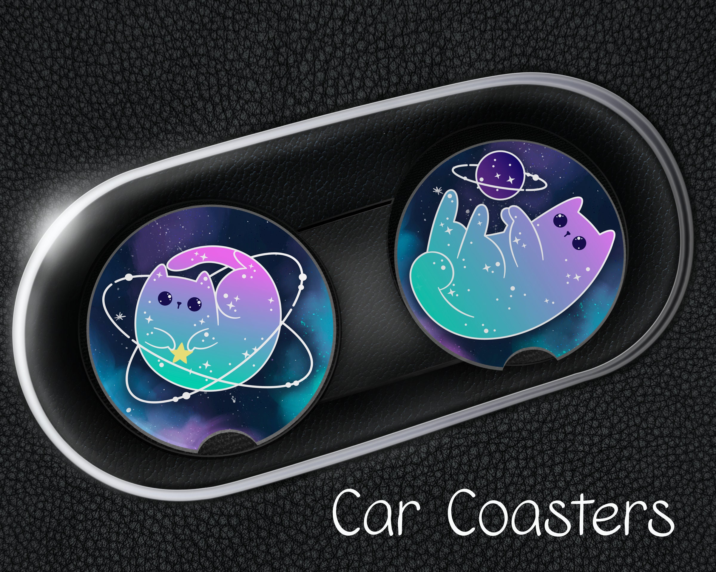 Custom Ford Logo Black Background Rubber Car Coasters (Set Of 2)