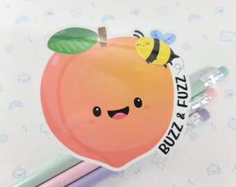 Peach Vinyl Sticker, Laptop Peach & Bee Decal, Peach Gift, Gift for Her, Cute Sticker, Small Gift Idea, Bumble Bee Sticker