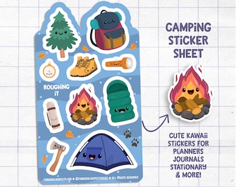 Camping Sticker Sheet, Roughing It, Cute Camping Stickers, Stickers for Planner Journal, Cute Stationary, Camp and Hike, Outdoor
