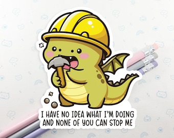 Funny Dragon Construction Vinyl Sticker - Laptop Decal