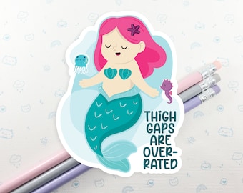 Sassy Mermaid Sticker, Vinyl Stickers, Laptop Decal, Mermaid Thigh Gaps Gift for Her, Cute Sticker, Kawaii Pink Mermaid Sticker