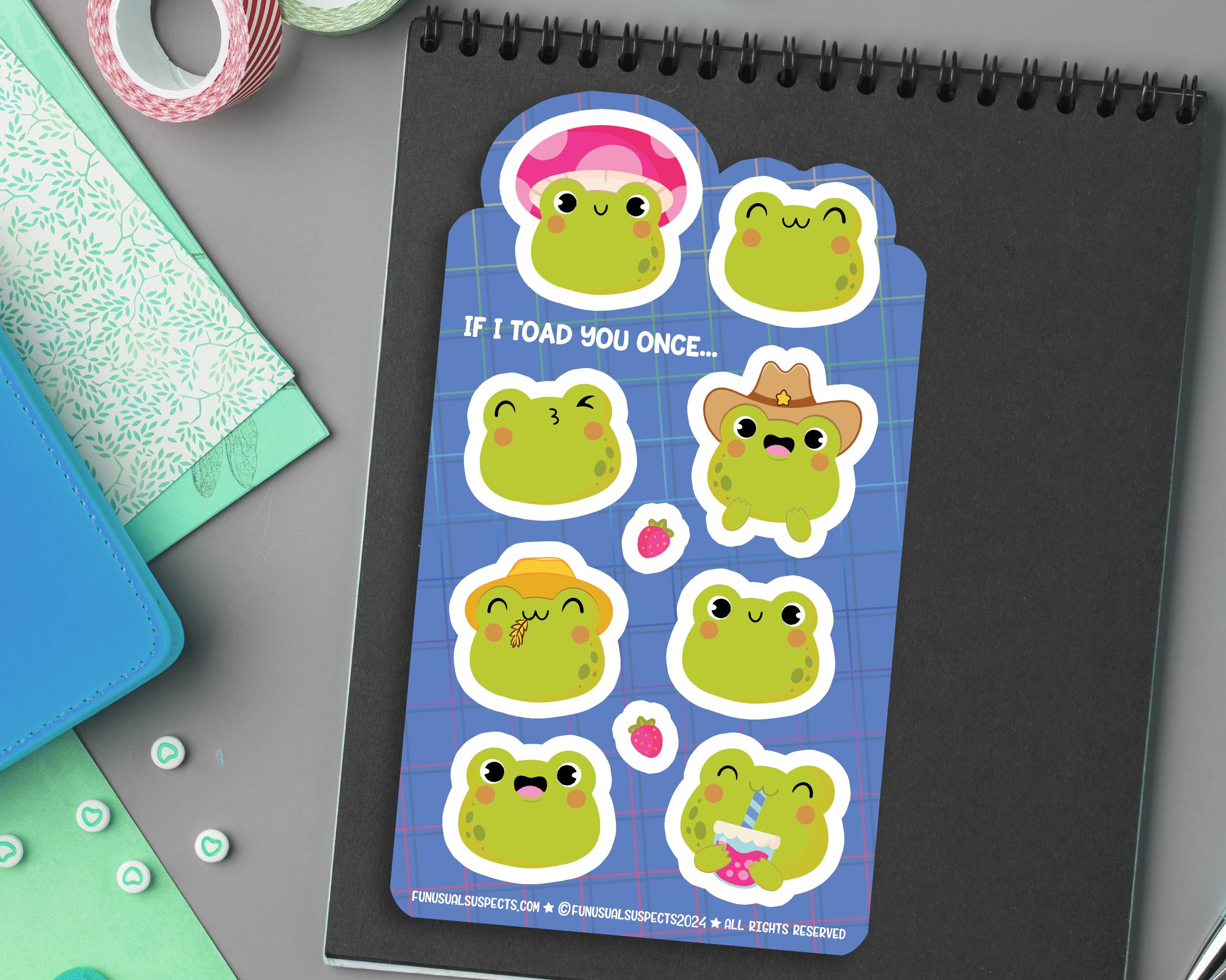 Frog Sticker Sheet, Cute Green Frog Stickers, Kawaii Frogs, Stickers ...
