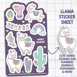 Llama Sticker Sheet, Cute Llama Party Stickers, Alpaca Stickers, Stickers for Planner Journal, Cute Stationary