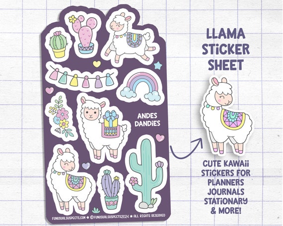Llama Sticker Sheet, Cute Llama Party Stickers, Alpaca Stickers, Stickers for Planner Journal, Cute Stationary