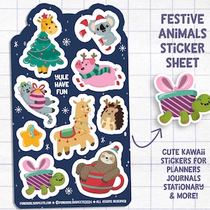 Christmas Animals Sticker Sheet, Yule Have Fun, Christmas Stickers, Stickers for Planner Journal, Cute Stationary, Planner Sticker Sheet