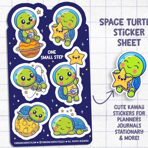 Space Turtles Sticker Sheet, Cute Turtle Stickers, Stickers for Planner Journal, Cute Stationary, Kawaii Stickers
