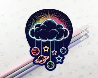 Cloud in Space Vinyl Sticker, Cute Space Decal, Laptop Space Sticker, Cute Love Sticker, Colorful Stickers, Waterbottle Stickers