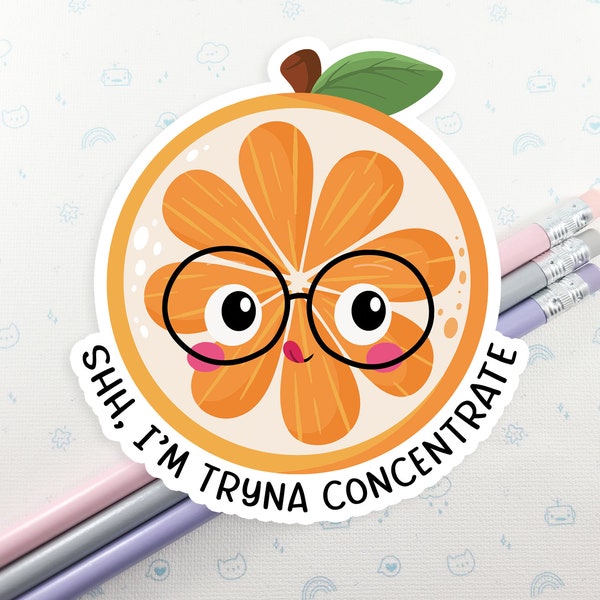 Orange Concentrate Pun Sticker, Cute Citrus Sticker, Orange Juice Sticker, Laptop Decal, Funny Fruit Sticker, Fresh Squeezed